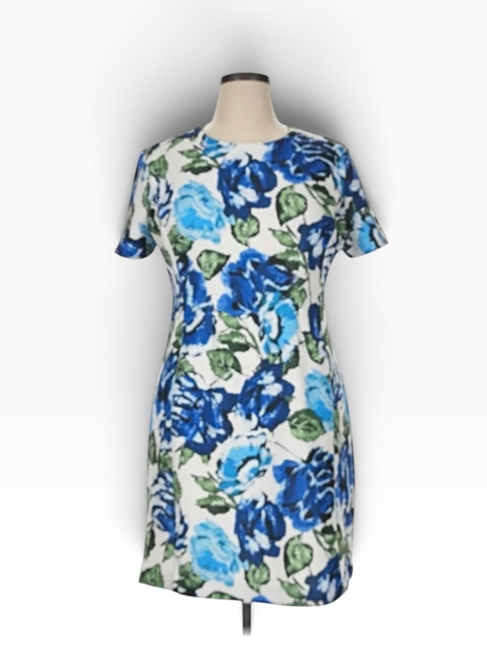Halston Heritage Blue Green Vivid Floral Sheath Dress Size 16 NWT Short Sleeve